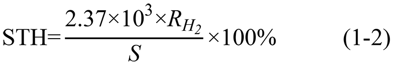 STH energy conversion efficiency calculation formula in photocatalytic water splitting reactions.png