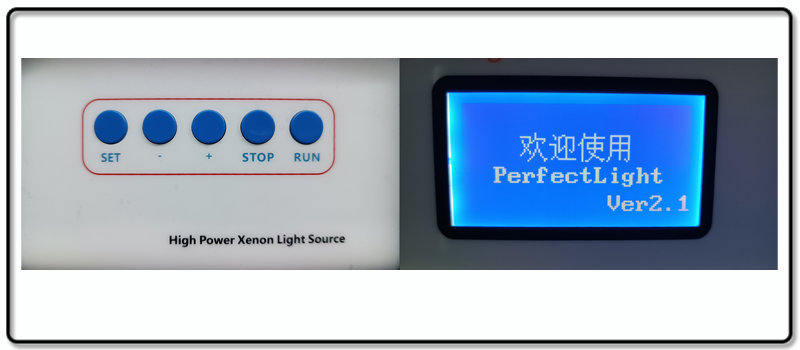 Microsolar 300 and PLS-SXE 300D 300DUV button physical diagram and welcome interface.png