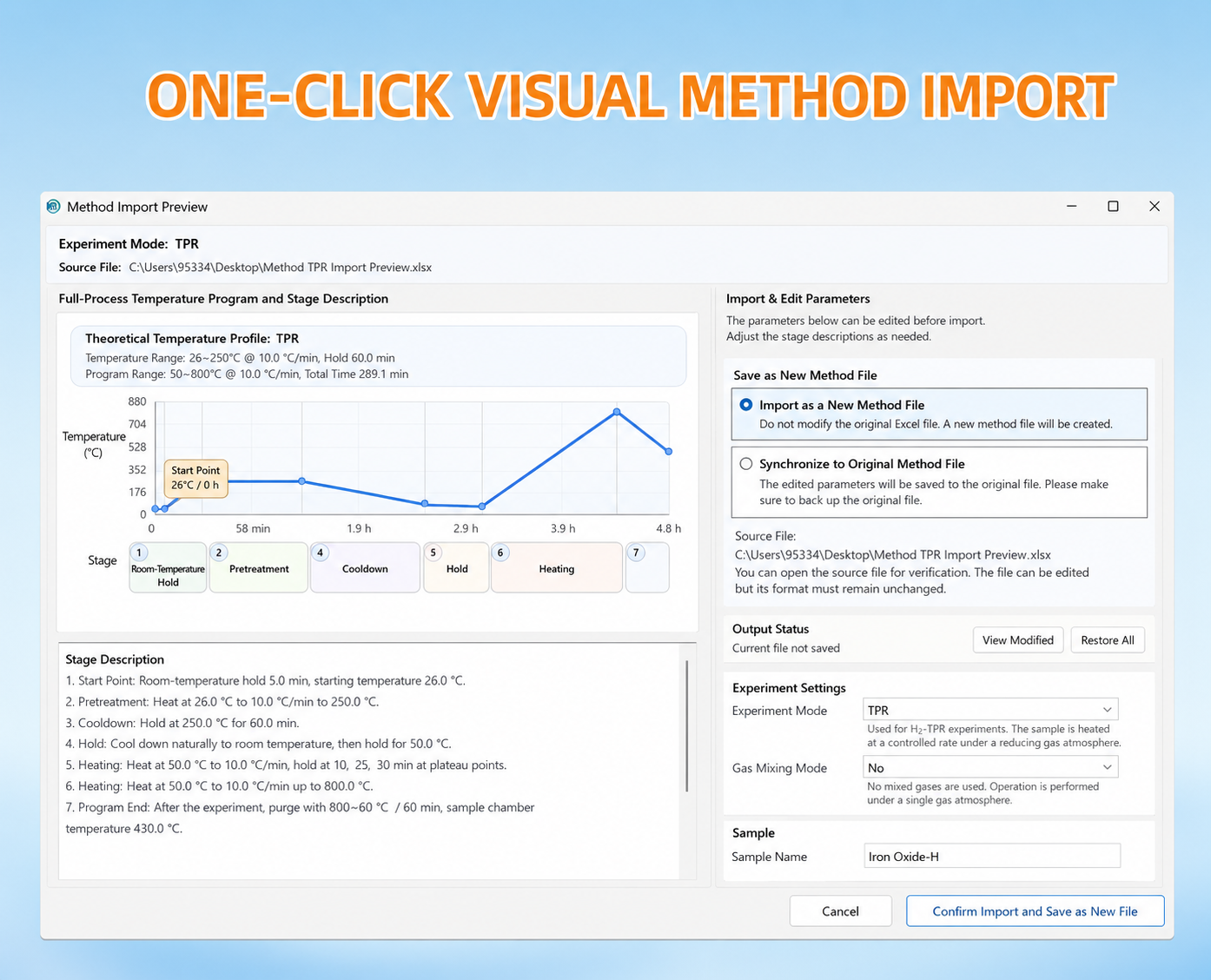 English one-click visual method import screen